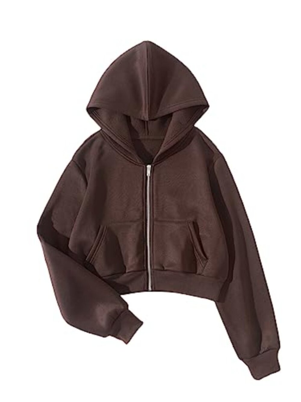 SHENHE Women's Cropped Zip Up Hoodie Jacket Long Sleeve Drop Shoulder